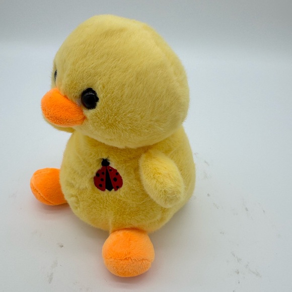 8" Stuffed Plush Yellow Duck with Embroidered Ladybug - Picture 2 of 4